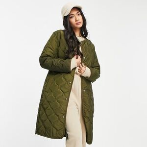 Gianni Feraud long padded liner jacket sold at asos collarless puffer green Sz 8
